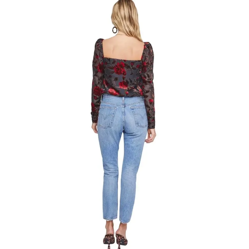 ASTR‎ The Label Demetria Floral Velvet Bodysuit Size XS
